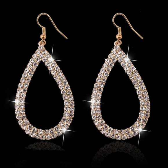 3/$35 Glam Oval Drop Dangle Rhinestones Earrings Gold Tone Diamond Bling Jewelry - Picture 4 of 7